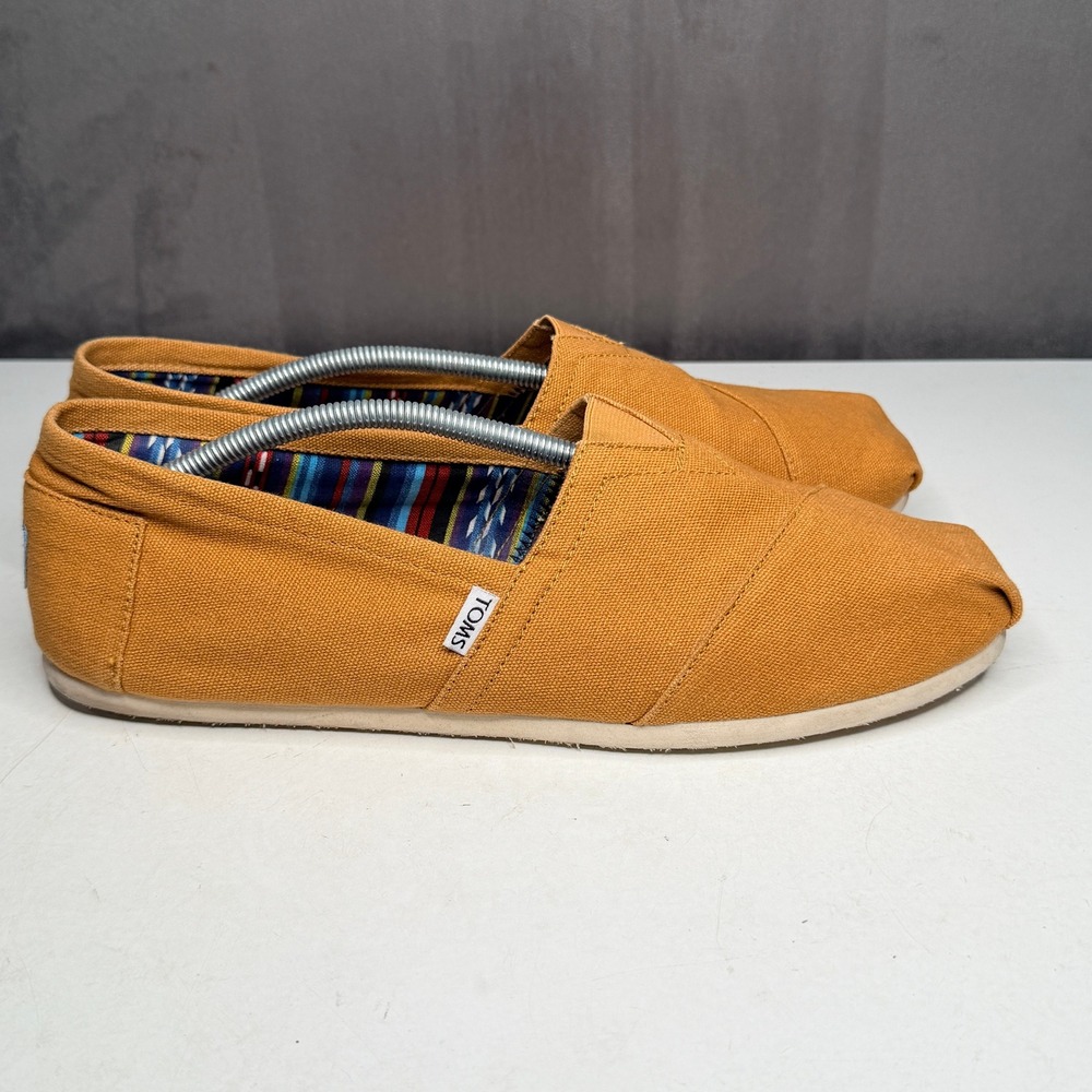 TOMS Alpargata Slip On Shoes Mens 13 Mustard Yellow Canvas Flat Casual Loafer